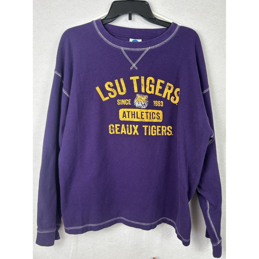 LSU Tigers Waffle Knit Mens Shirt Purple Long Sleeve NCAA College Football Sz XL